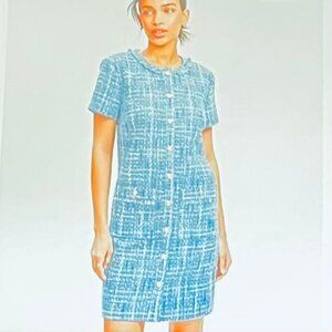 LOFT petite Tweed Mini Pocket Dress in Blue (8P) New with Tag